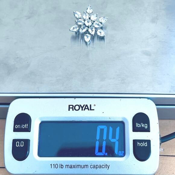 Vintage Sterling Silver Snowflake Starburst Brooch Pendant Crystal 925 - Picture 10 of 11